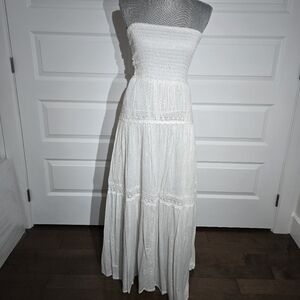 Rebellion Again White Shimmer Smocked Maxi Dress - Size L